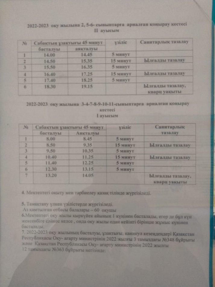 Қоңырау кестесі