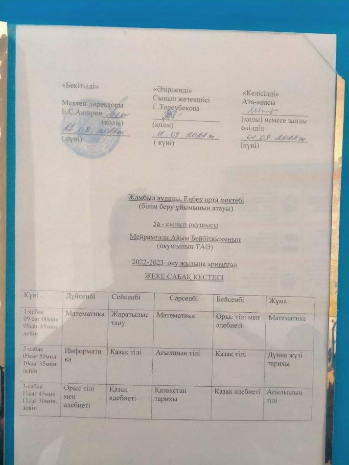 Үйден оқыту 2022-2023 оқу жылына арналған  жеке сабақ кестесі